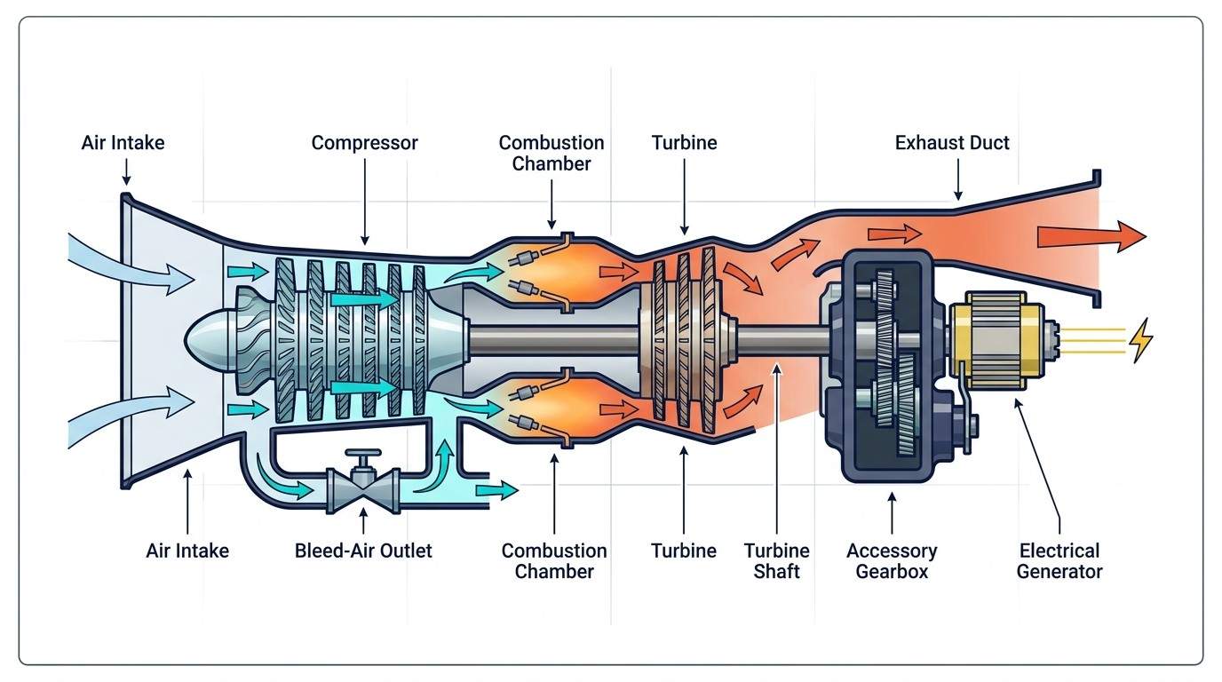 Simplified aircraft APU cutaway