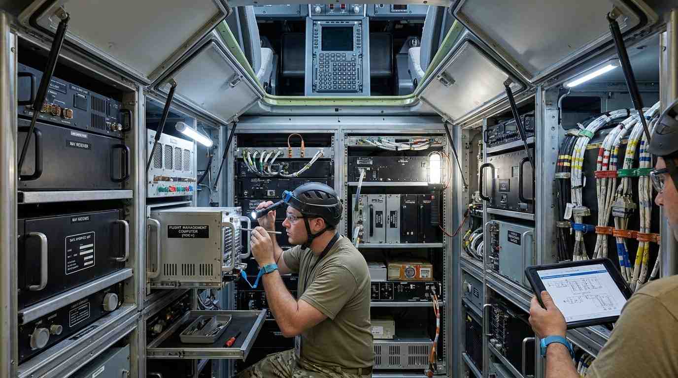 Commercial aircraft FMS avionics installation β actual layout