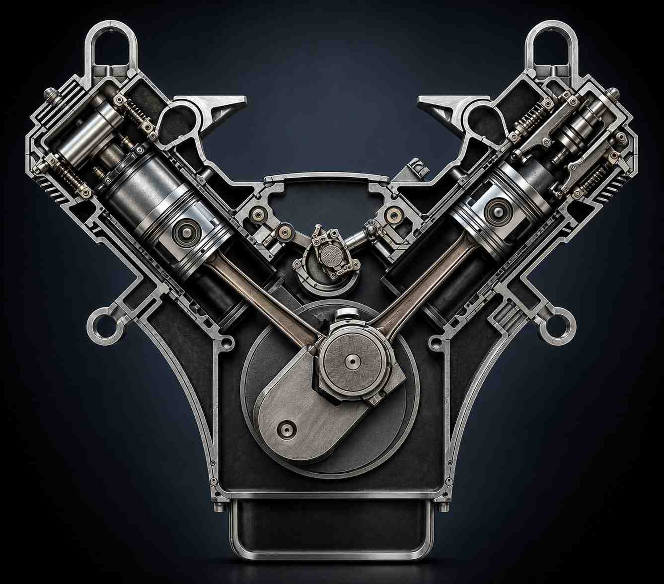 A V-engine places its cylinders in two banks angled away from each other above a common crankshaft.