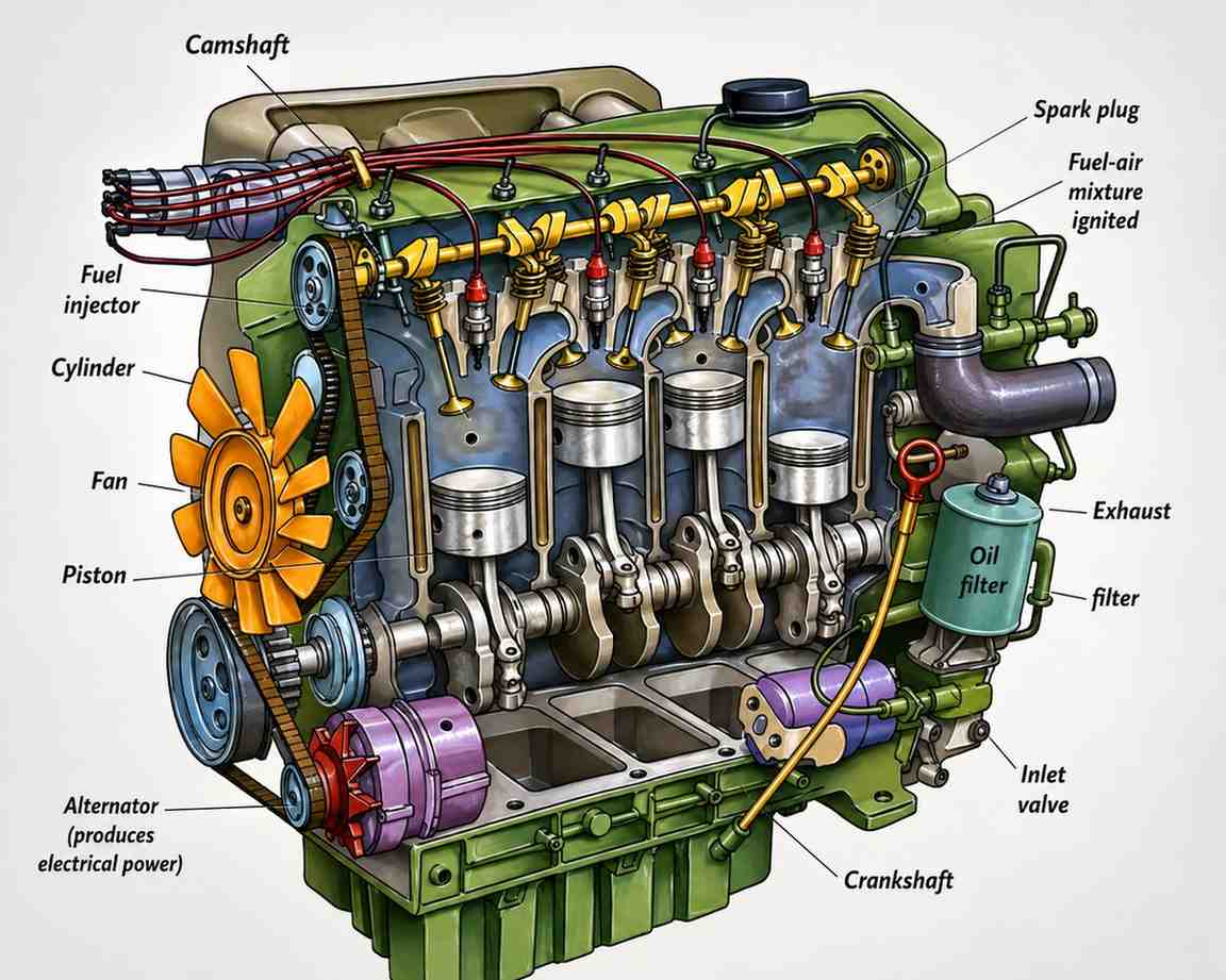 An inline engine, also called a straight engine, places all its cylinders in one row along a common crankshaft.