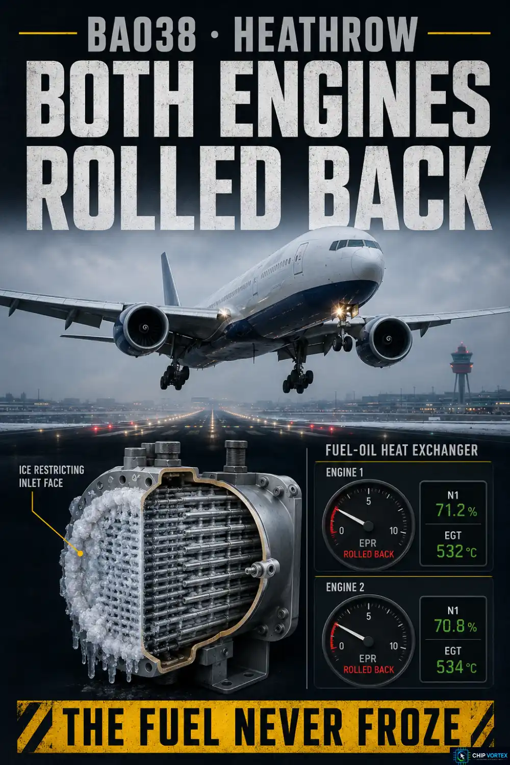 Fuel oil heat exchanger ice blockage diagram from the British Airways 38 investigation