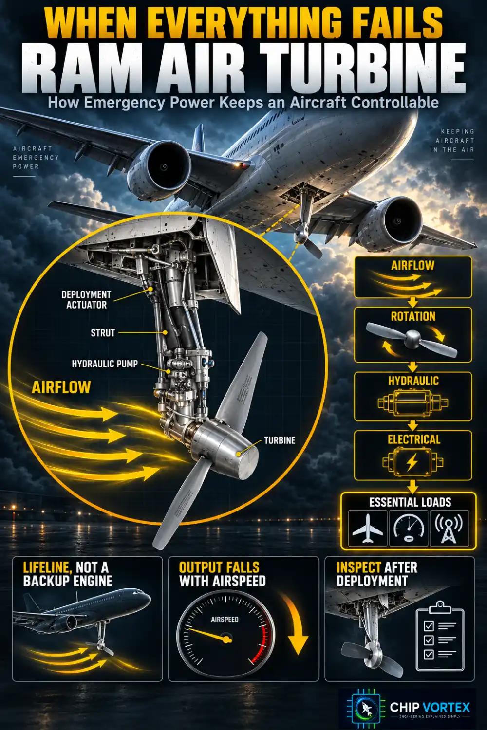 Ram Air Turbine (RAT) Explained: How Aircraft Get Emergency Power When Everything Fails